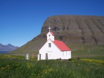 Selardalur valley church in Iceland 