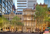 Set back from three revived heritage-listed buildings in Collins Street of Melbourne collectively known as the Olderfleet Buildings the -storey office tower rises in a configuration of modules that express the internal organisation of the building