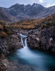 Set my alarm for am Snoozed until ish Got to the Fairy Pools in the Isle of Skye just after am Battled a pod of photographers and got this long exposure shot 