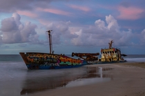 Shipwreck abandoned on the beach in Manzanillo Costa Rica