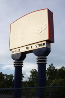 Sign for Six Flags Jazzland  Years after Katrina 