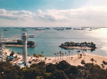 Singapore Strait traffic seen from a cable car on Sentosa Island 