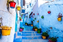 Sky blue streets of Chefchaouen Morocco