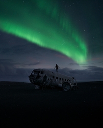 Slheimasandur Plane Wreck under an Arctic sky Iceland OC