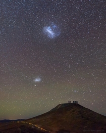 Small amp Large Magellanic Clouds above the VLT and rest of the Paranal Observatory
