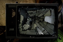 Smashed TV at the Grosvenor Hotel in Bristol UK 