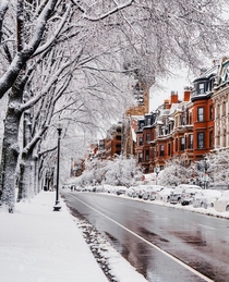 Snow covered Beacon Street Boston Massachusetts