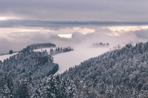 Snow covered hills Slovenia 