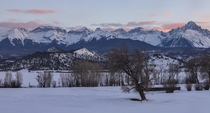 Snow-covered mountains during sunset Ridgway Colorado 