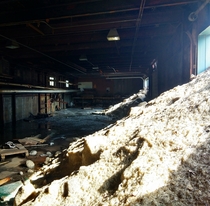 Snow piling into abandoned factory Fargo North Dakota