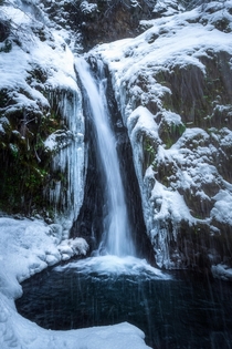 Snowstorms creating Icicles on Waterfalls at Starvation Creek in the Columbia River Gorge 