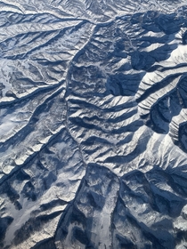 Snowy hills from above Salt Lake City Utah 
