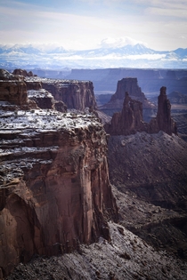 Snowy morning in Canyonlands National Park Utah With the La Sal Mountains in the background 
