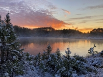 Snowy pre-Halloween sunset at a bog in New Hampshire