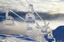 Snowy ski lift in Sweden 