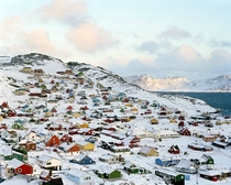 Snowy town of Qaqortoq Greenland 