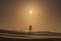 Solar eclipse as seen from a desert