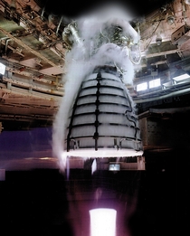 Space Shuttle Main Engine test firing one of the three clustered RS- engines