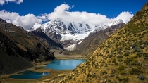 Spectacular view of a valley in the high Andes Cordillera Huayhuash Peru 