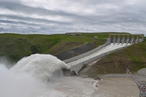 Spillway of the Oldman River Dam in Alberta Canada during the  floods