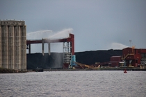 Spraying down the coal piles at the Midwest Energy Terminal in Superior Wisconsin 