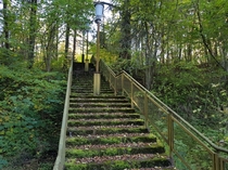 Stairs down to abandoned and then reowned soviet recreational center in Estonia