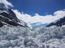 Standing atop the Athabasca Glacier in the Icefields Parkway AB Canada 