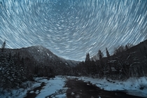 Star trails over the valley of Jacques-Cartier