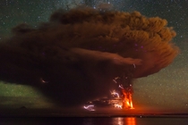 Stars Erupting Volcano Hot Lava Lightning Republic of Chile Photographer Eduardo Minte 