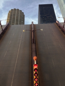 State St bridge raised up in the Chicago Loop feat Marina Towers  IBM Building 