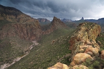 Storm clouds gathering in the Superstition Wilderness Arizona 