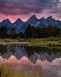 Storms rolled in at sunset creating a dramatic sky - Grand Teton National Park  IG travlonghorns