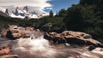 Stream from Patagonia glacier - Mt Fitzroy the clothing logo mountain Argentina -  x