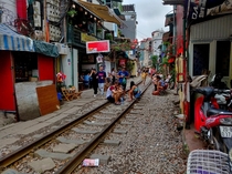 Street Train Hanoi Vietnam 