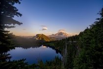 Summit Lake and Mt Rainier at sunset Washington state 