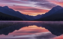 Sunrise at a remote lake in Glacier National Park 