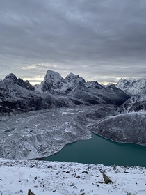 Sunrise over the Himalayas- Gokyo Ri facing Gokyo and the glacier  x Such a beautiful place