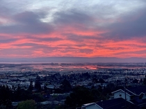 Sunrise over the San Francisco Bay as seen from the hills mid peninsula