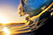 Sunrise reflected in the waves 