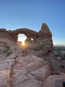 Sunrise this morning through Turret Arch at Arches National Park 