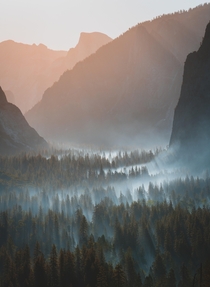 Sunrise with controlled fires in Yosemite National Park California  alanreyescreative