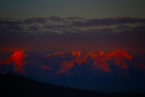 Suns Goodbye Kiss Leaves the Giant Blushing - Himalayas India 