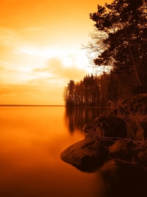 Sunset at lake Glubokoe Karelia Russia 