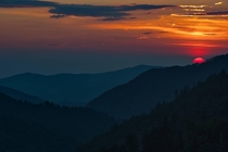 Sunset at the Smoky Mountain National Park 