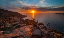 Sunset from the high castle in the creeks of Piana in Corsica by gwnael lelievre 