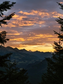 Sunset in the pre-alpine landscape Germany 