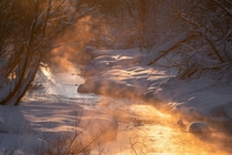 Sunset on a winter river in frost Russia Kirov region x 