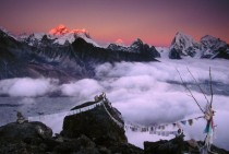 Sunset on Everest Lhotse Makalu Cholatse and Taboche Taken from the summit of Gokyo ri 