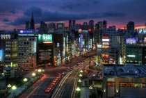 Sunset on Shinjuku and Tokyo Traffic 