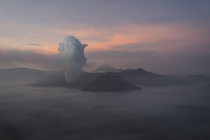 Sunset over Bromo Volcano on Java Indonesia 